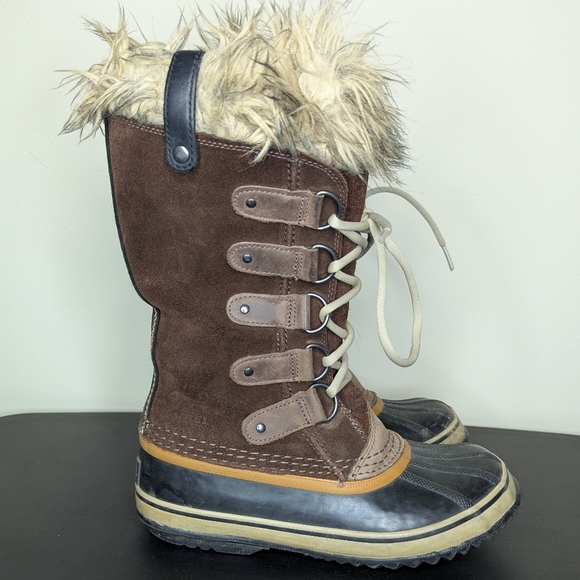 Sorel‎ Joan of Arctic Brown Suede Faux Fur Lace Up Waterproof Boots Women’s 7 - Picture 1 of 13